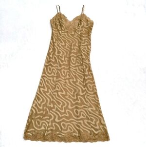 Vintage 90s Victoria's Secret Gold Swirl Long Slip Dress Nightgown Size Large